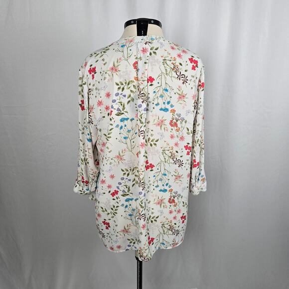Jones New York Floral Blouse Women's 3X White Multi-Color 3/4 Sleeve Half Button - Picture 15 of 16